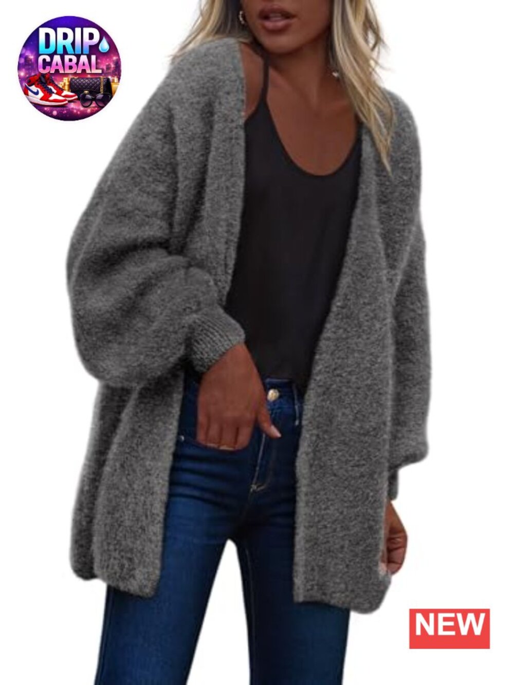 Women Chunky Knit Oversized Open Front Cardigan Long Sleeve Slouchy Sweater